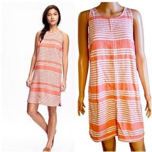 Old Navy Linen Orange Stripe Shift Dress MEDIUM